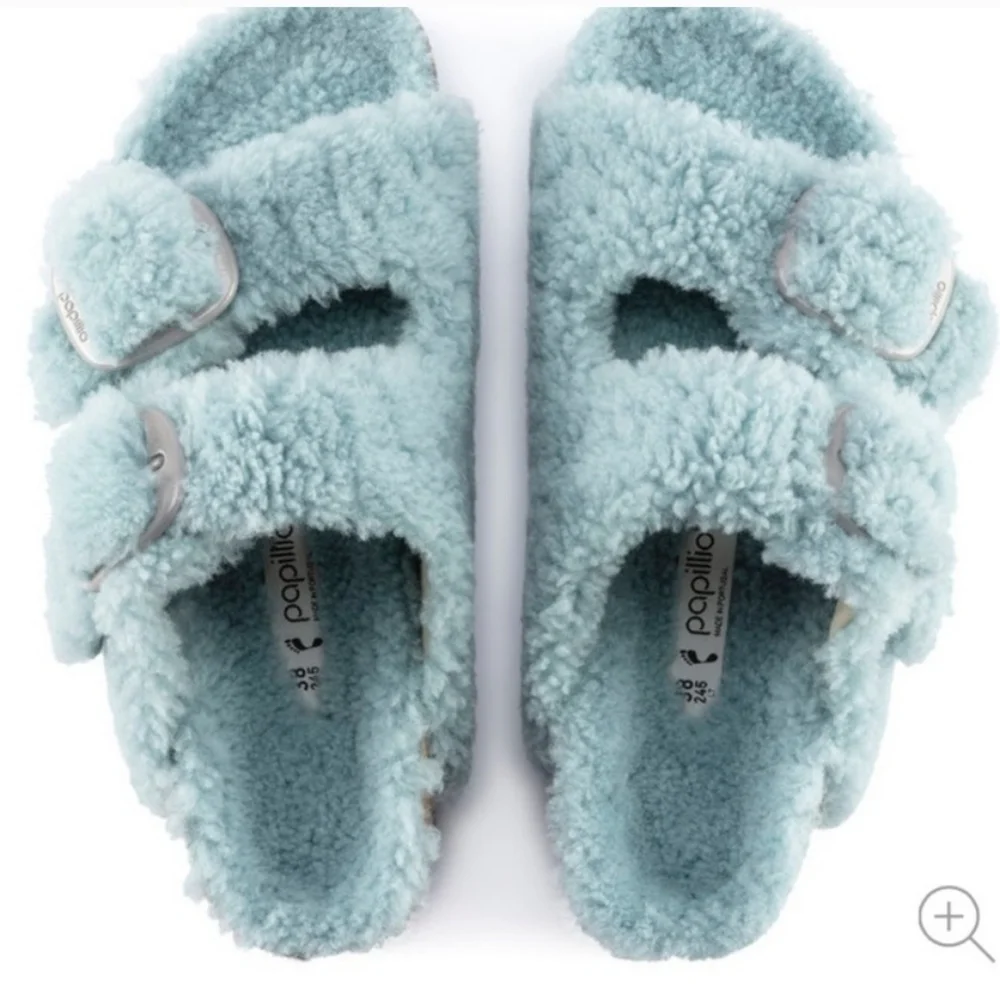 Birkenstock Papillio Arizona Big Buckle Shearling Sandal Blue - Picture 2 of 5